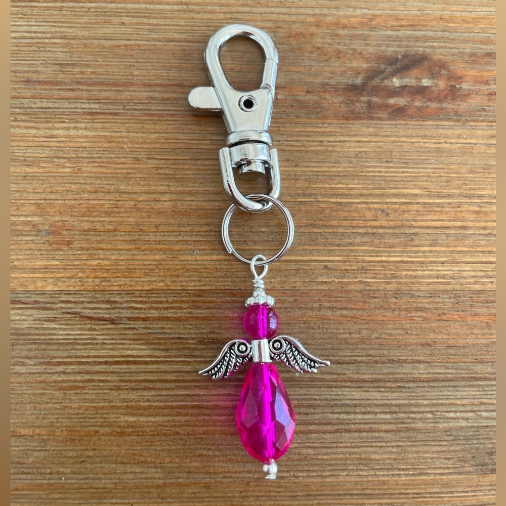 Handmade Deep Pink Angel Hand Bag Charm Keychain Zipper Pull Snap Hook Clip